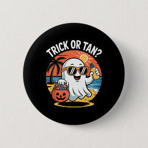 Badge Rond 5 Cm Trick Or Tan Drôle Halloween Mignon Fantôme Plage 