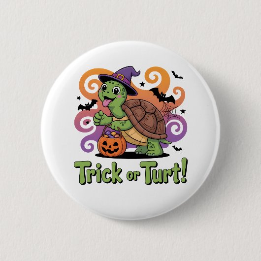 Badge Rond 5 Cm Trick ou Turt Funny Turtle Halloween (Devant)