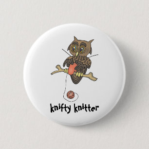 Badge Rond 5 Cm tricoteuse knifty de hibou et de fil