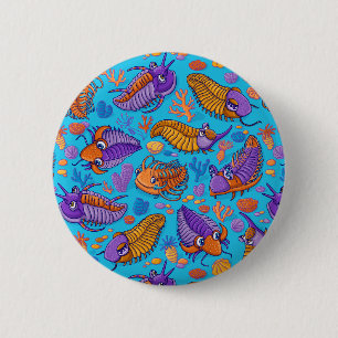 Badge Rond 5 Cm Trilobites sur arrière - plan bleu clair (motif en