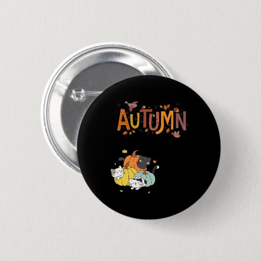 Badge Rond 5 Cm Trio Cute Citrouille Chats Bonjour Automne Automne (Devant & derrière)