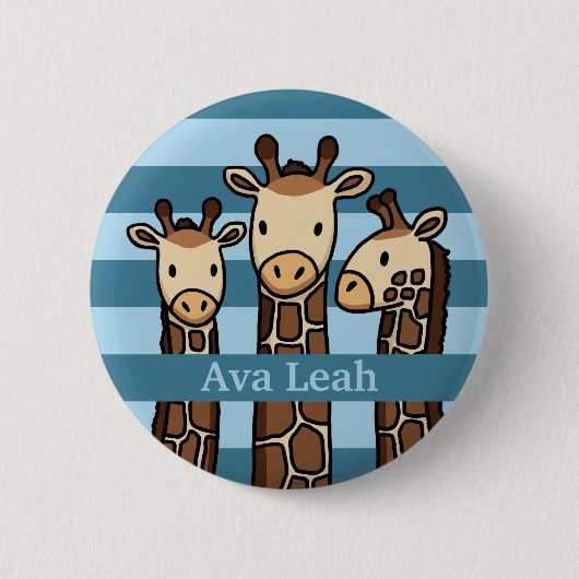 Badge Rond 5 Cm Trio de Girafe Bébé, ajouter le nom de l'enfant (Devant)