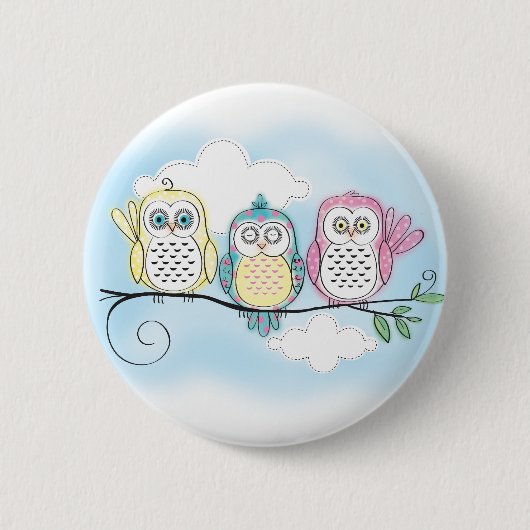Badge Rond 5 Cm Trio de hibou (Devant)