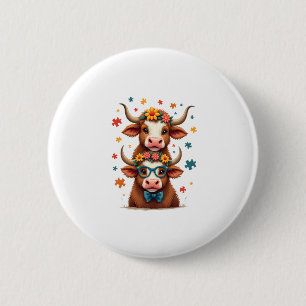 Badge Rond 5 Cm Trio de vaches Highland autisme vintage regardant