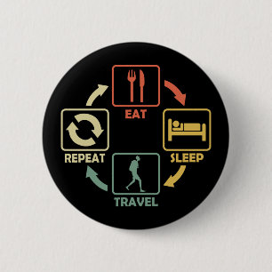 Badge Rond 5 Cm Trip Backpacker Eat Sleep Funny