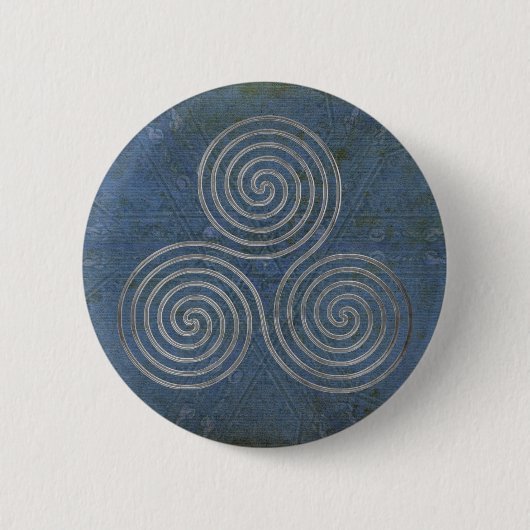 Badge Rond 5 Cm triple spirale celtique - OneLine argent antique (Devant)