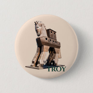 Badge Rond 5 Cm Troie : Cheval de Troie