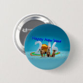 Badge Rond 5 Cm Trois Chiens mignons qui souhaitent une bonne anné (Devant & derrière)