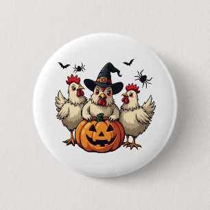 Badge Rond 5 Cm Trois Éffrayant Halloween Poulet Farmer Chaud d'au