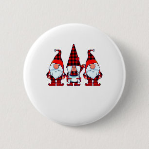 Badge Rond 5 Cm Trois Gnomes à Buffalo Plaid Noël Gnome Xmas