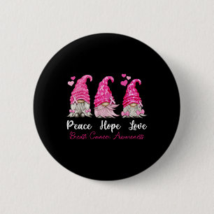 Badge Rond 5 Cm Trois Gnomes Paix Espoir Amour Cancer du sein
