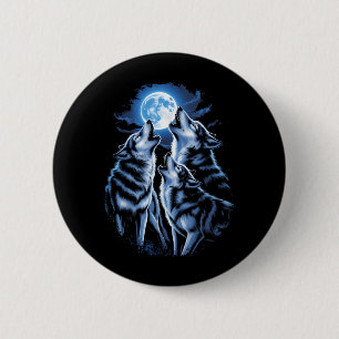 Badge Rond 5 Cm Trois Loups Hurlement Lune Faune Amoureux des Loup
