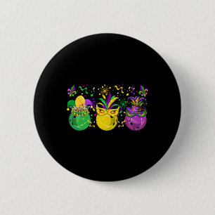 Badge Rond 5 Cm Trois Mardi Gras Bowling Masqué Jester Parade Casq