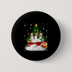 Badge Rond 5 Cm Trois Père Noël Beagle Avec Arbre De Noël