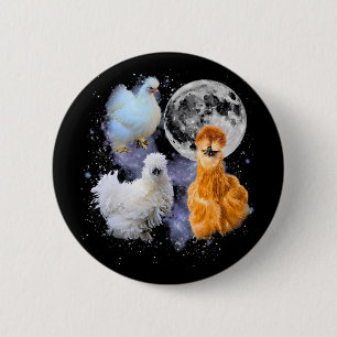 Badge Rond 5 Cm Trois poules soyeuses vintage hurlant à la lune Ré