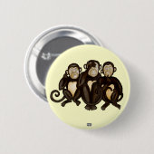 Badge Rond 5 Cm Trois singes sages (Devant & derrière)