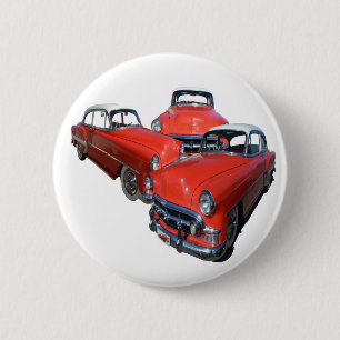 Badge Rond 5 Cm Trois Voitures Classiques Rouge Et Blanc Vintage,