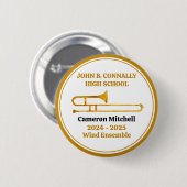 Badge Rond 5 Cm Trombone High School Band Gold Personnalisé (Devant & derrière)