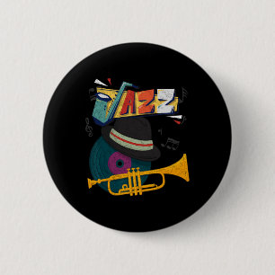 Badge Rond 5 Cm Trompettes de Jazz Rétro Joueur Amusant Festival d