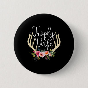 Badge Rond 5 Cm Trophée Femme Cute Deer Antlers Fleurs Chasseurs F