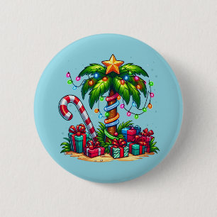 Badge Rond 5 Cm Tropical Christmas Holiday Palm Tree