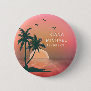 Badge Rond 5 Cm Tropical Isle Sunrise Mariage Pink ID581