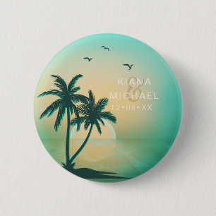 Badge Rond 5 Cm Tropical Isle Sunrise Mariage Turquoise ID581