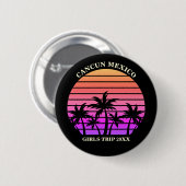 Badge Rond 5 Cm Tropical Palm Trees Rose Black Custom Girp Voyage (Devant & derrière)