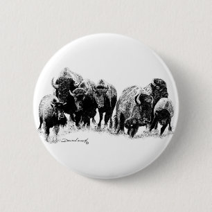 Badge Rond 5 Cm Troupeau de Buffalo