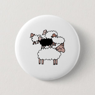 Badge Rond 5 Cm troupeau de moutons avec un mouton noir