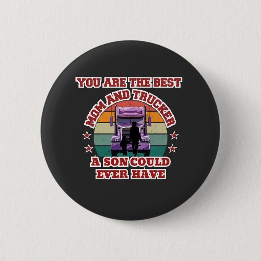 Badge Rond 5 Cm Trucker Mère Son Bond Famille Route Amour Design (Devant)