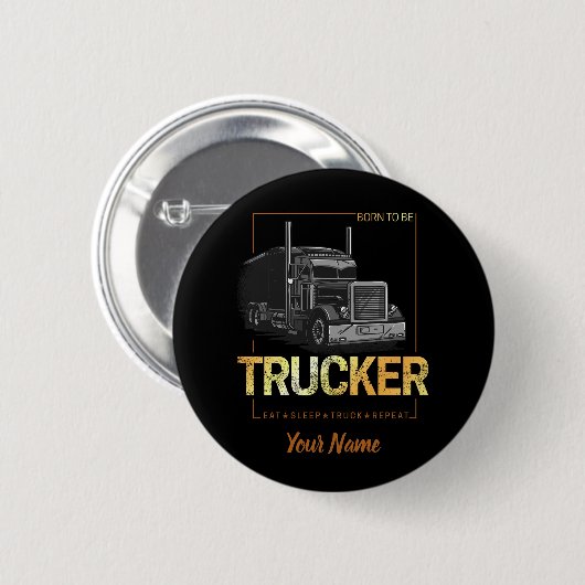 Badge Rond 5 Cm Trucker Né Pour Être Conducteur Rétro Camion Vinta (Devant & derrière)