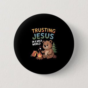 Badge Rond 5 Cm True North Vbs Faire Confiance à Jésus Dans Un Mon