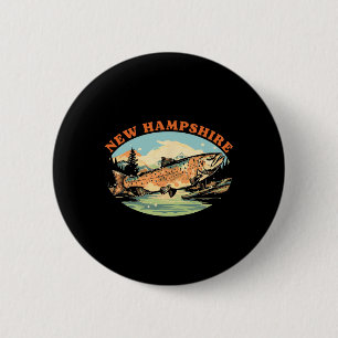 Badge Rond 5 Cm Truite du New Hampshire pêche à la mouche pêcheur