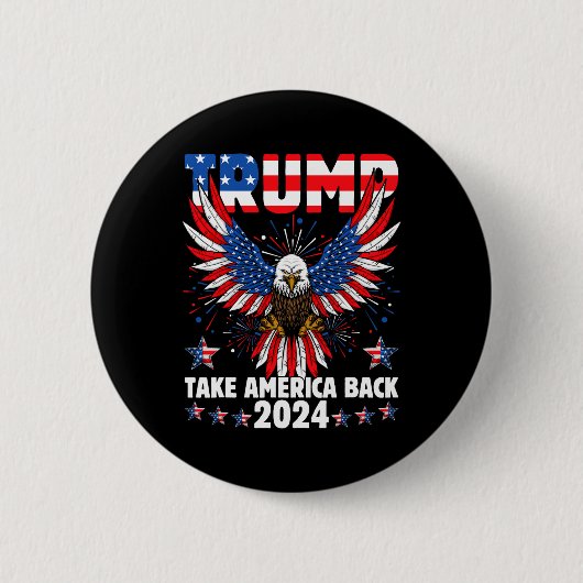Badge Rond 5 Cm Trump 2024 Reprendre l'Amérique Drapeau américain (Devant)