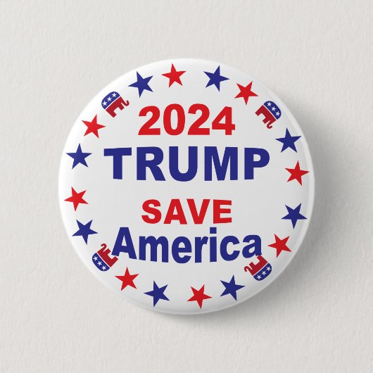 BADGE ROND 5 CM TRUMP 2024 SAVE AMERICA (Devant)