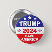 BADGE ROND 5 CM TRUMP 2024 SAVE AMERICA (Devant & derrière)