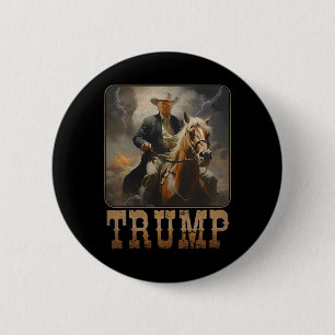 Badge Rond 5 Cm Trump 2025 Président Cowboy Chevauchant Cheval Wes