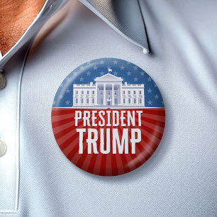 Badge Rond 5 Cm Trump avec la Maison Blanche étoiles et rayures