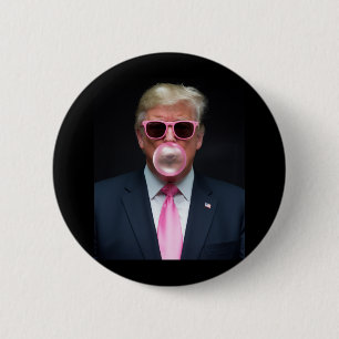 Badge Rond 5 Cm Trump Bubble Gum Rose Président 47 États-Unis