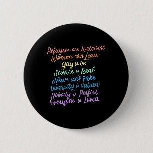Badge Rond 5 Cm Trump Diversité Science Réfugiés Aimer les femmes
