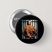Badge Rond 5 Cm Trump En Prison Orange Jumpsuit Mains Cuffées Culp (Devant & derrière)