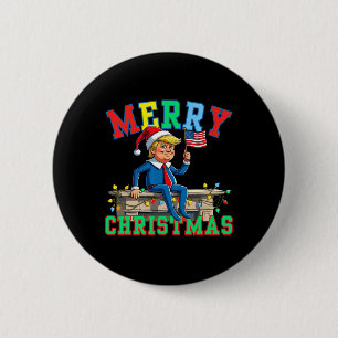 Badge Rond 5 Cm Trump sur le plateau drôle Joyeux Noël Elf Famille