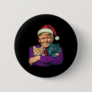 Badge Rond 5 Cm Trump tenant des chats Joyeux Noël Festif Drôle