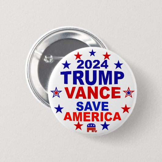 Badge Rond 5 Cm Trump Vance 2024 Sauvez l'Amérique (Devant & derrière)