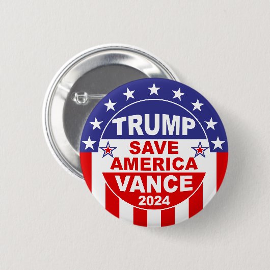BADGE ROND 5 CM TRUMP VANCE 2024 SAVE AMERICA (Devant & derrière)