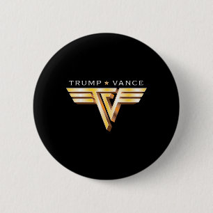 Badge Rond 5 Cm Trump Vance Tv Rocker Logo Or Doré Vintage Trump V