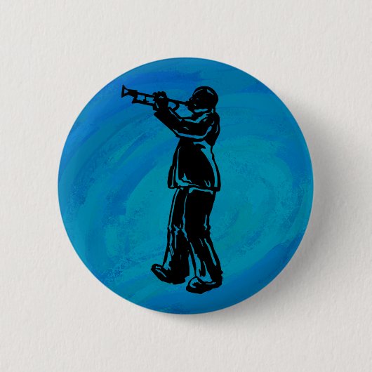 Badge Rond 5 Cm Trumpet bleu New York Boogie Nuits (Devant)