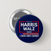 Badge Rond 5 Cm Truth Hope Decency Harris Walz 2024 (Devant & derrière)