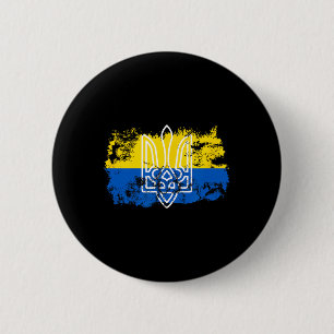 Badge Rond 5 Cm Tryzub Debout Uni Avec L'Ukraine Trident Ukrainien